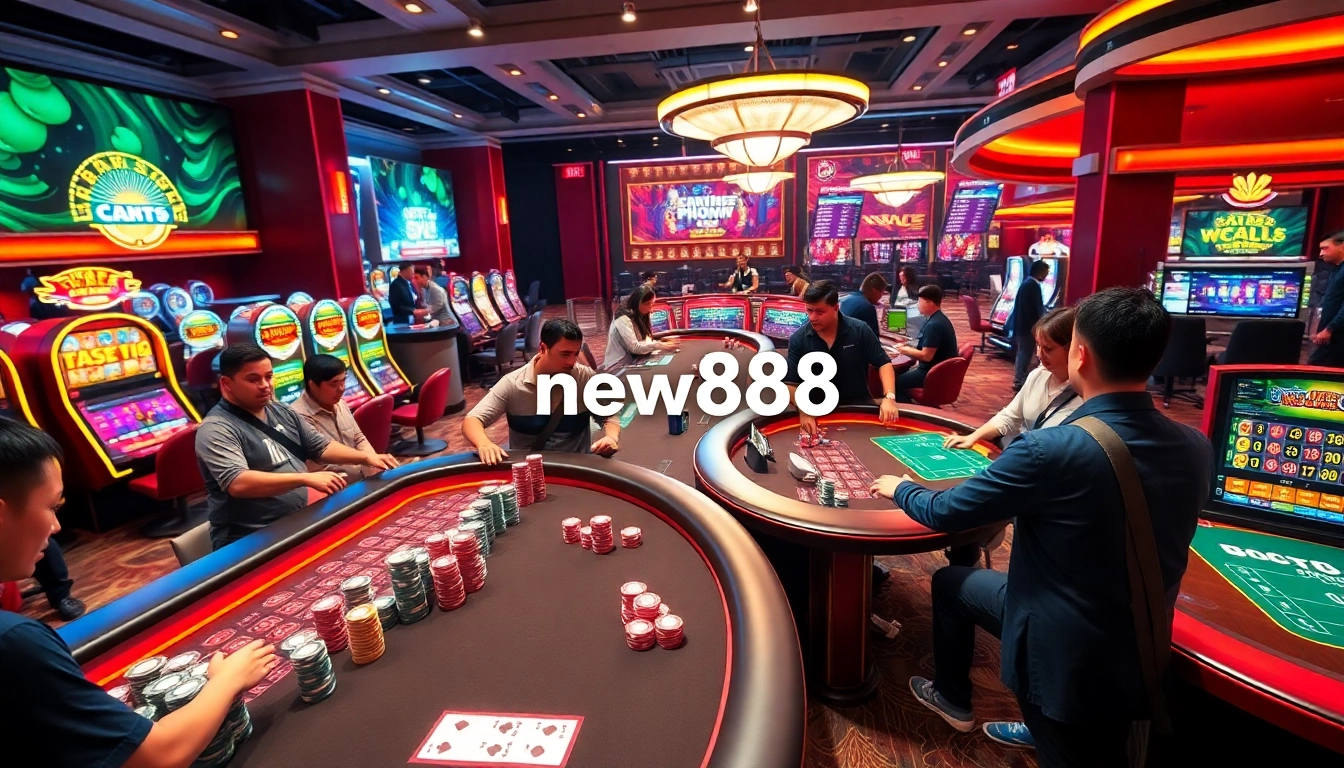 Experience the thrilling atmosphere of new888 online gaming with vibrant casino tables and excited players.